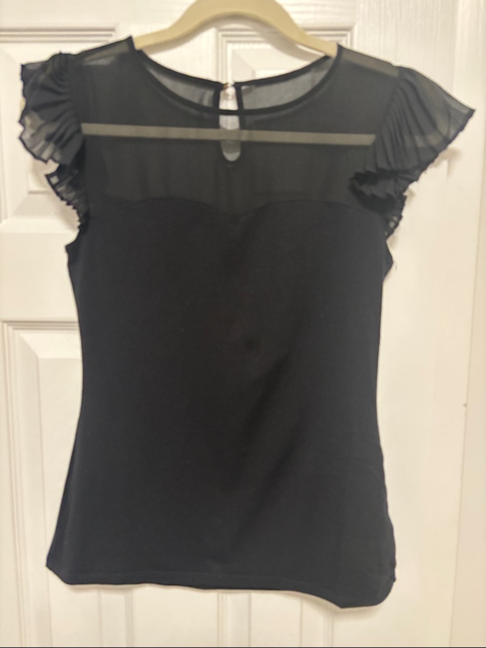 Express Black Sheer Yoke Ruffle Sleeve Top